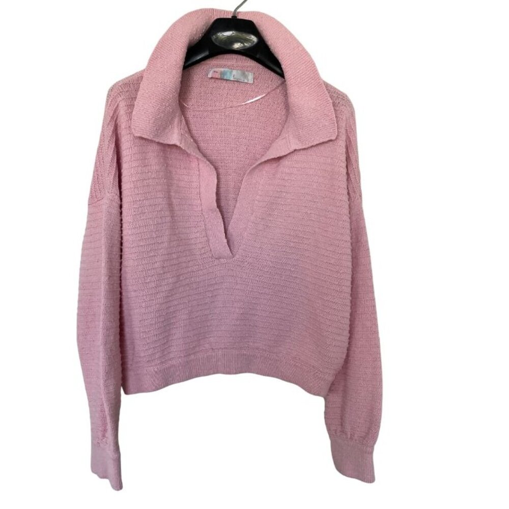 Free People Beach Carter Polo Collared Textured Sweater Sz S Pink Bohemian